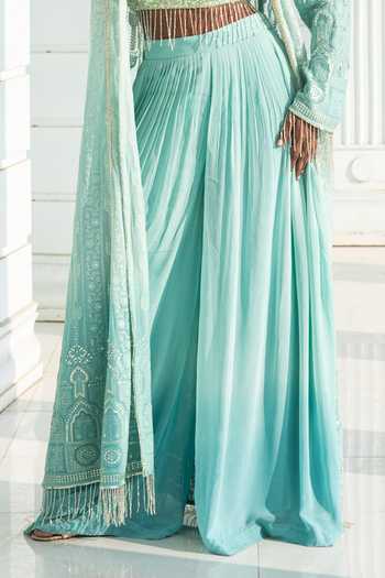 Shop_Monk & Mei By Sonia Anand_Blue Organza, Georgette Sequins Autumn Ombre Chikankari Cape And Palazzo Set _Online_at_Aza_Fashions