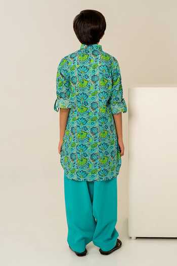 Pomcha Jaipur_Multicolor Cotton Hand Block Print Kurta Set _Online_at_Aza_Fashions