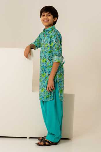 Buy_Pomcha Jaipur_Multicolor Cotton Hand Block Print Kurta Set _Online_at_Aza_Fashions