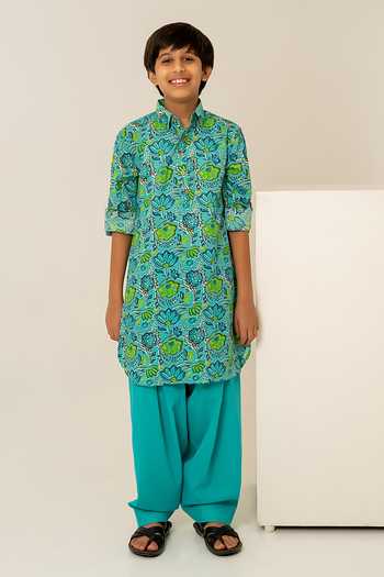 Shop_Pomcha Jaipur_Multicolor Cotton Hand Block Print Kurta Set _Online_at_Aza_Fashions