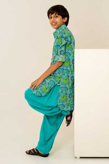 Pomcha Jaipur_Multicolor Cotton Hand Block Print Kurta Set _at_Aza_Fashions