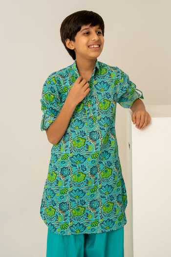 Pomcha Jaipur_Multicolor Cotton Hand Block Print Kurta Set _Online