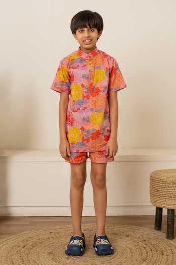 Buy_Pomcha Jaipur_Pink Cotton Printed Shirt With Shorts _at_Aza_Fashions