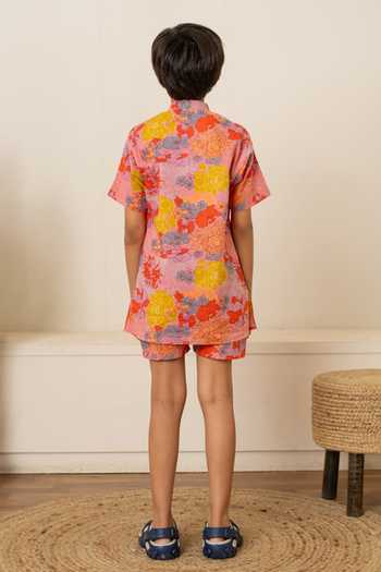 Pomcha Jaipur_Pink Cotton Printed Shirt With Shorts _Online_at_Aza_Fashions