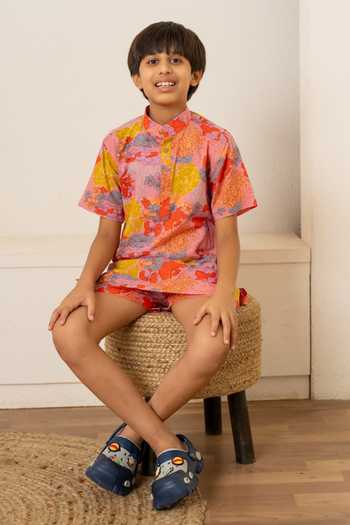 Buy_Pomcha Jaipur_Pink Cotton Printed Shirt With Shorts 