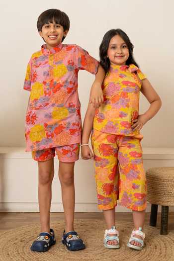 Pomcha Jaipur_Pink Cotton Printed Shirt With Shorts _Online