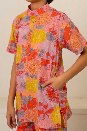 Buy_Pomcha Jaipur_Pink Cotton Printed Shirt With Shorts _Online