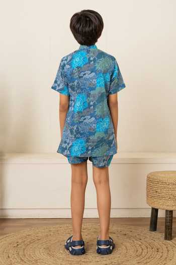 Pomcha Jaipur_Blue Cotton Printed Shirt With Shorts _Online_at_Aza_Fashions