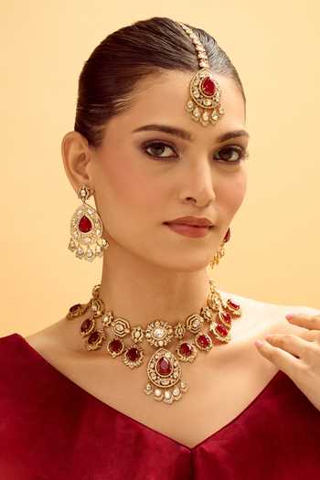 Buy_Nazaakat By Samara Singh_Red Stones Embellished Jewellery Set _at_Aza_Fashions