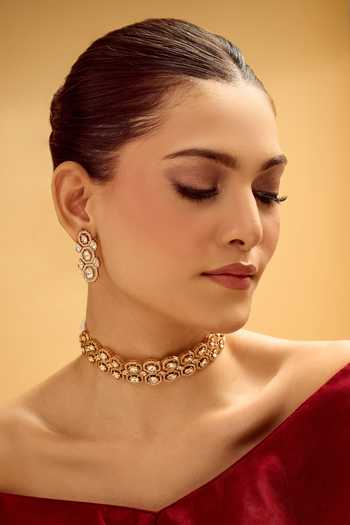 Buy_Nazaakat By Samara Singh_Gold Plated And White Necklace Earring Set _at_Aza_Fashions