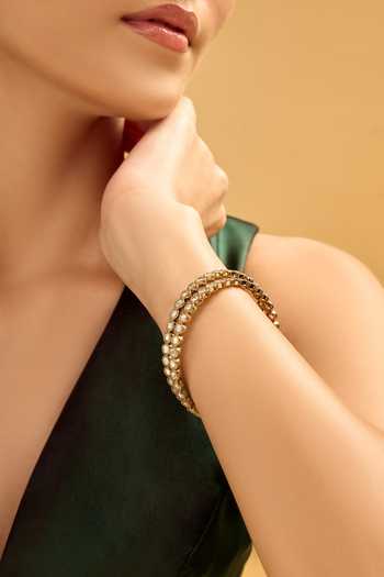 Nazaakat By Samara Singh_Gold Plated Crystals And White Beaded Bangles Set _at_Aza_Fashions