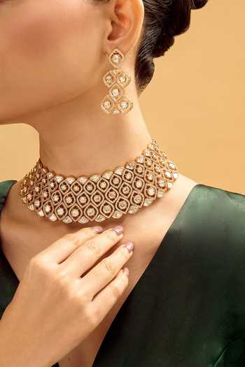 Shop_Nazaakat By Samara Singh_White Stones And Gold Decorative Jewellery Set 