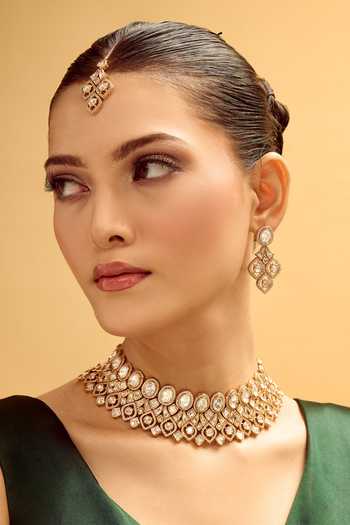 Shop_Nazaakat By Samara Singh_Gold Plated Diamonds, Stones Brass Jewellery Set 