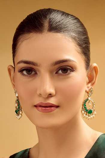 Buy_Nazaakat By Samara Singh_Green Pearls Drop Danglers _at_Aza_Fashions