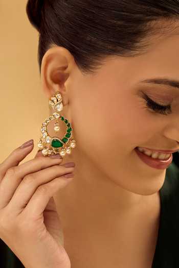 Nazaakat By Samara Singh_Green Pearls Drop Danglers _at_Aza_Fashions