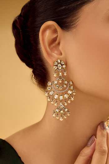 Shop_Nazaakat By Samara Singh_White Pearls And Gold Dangler Earrings _Online_at_Aza_Fashions