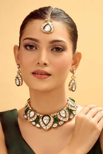 Buy_Nazaakat By Samara Singh_Green And Gold Necklace Set _at_Aza_Fashions