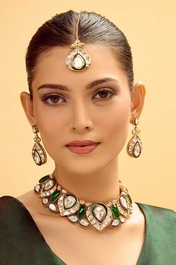 Shop_Nazaakat By Samara Singh_Green And Gold Necklace Set 