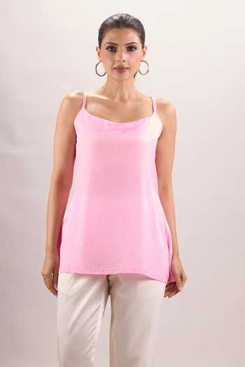 Buy_Naintara Bajaj_Pink Cotton, Organza, Silk Collared Neck Embroidered Ombre Shirt And Pant Set _Online_at_Aza_Fashions