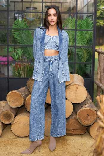 Dash And Dot_Blue Cotton Notched Neck Organic Jacket _Online_at_Aza_Fashions