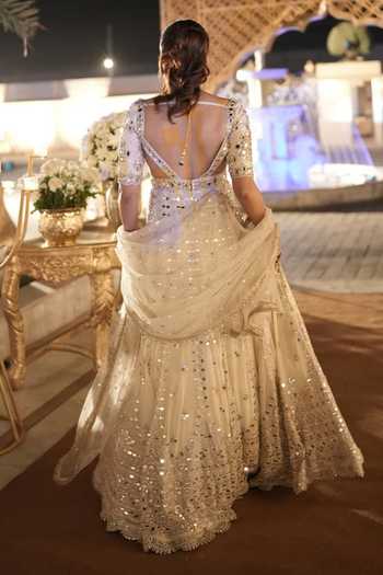 Gopi Vaid_Ivory Tussar, Satin, Linen, Net Mirrors, Sequins Aasmi Embroidered Anarkali Set _Online_at_Aza_Fashions
