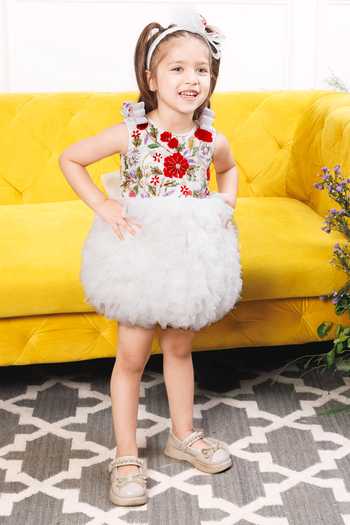 Buy_The Lush Affair_White Cotton, Organza, Net Monica Embroidered Dress _at_Aza_Fashions