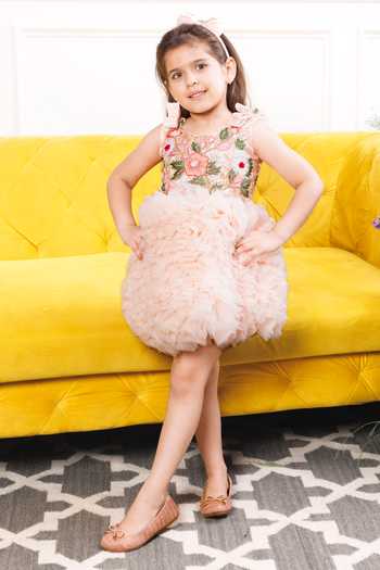 Buy_The Lush Affair_Peach Cotton, Organza, Net Embroidered Dress _at_Aza_Fashions