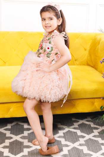 Buy_The Lush Affair_Peach Cotton, Organza, Net Embroidered Dress _Online_at_Aza_Fashions