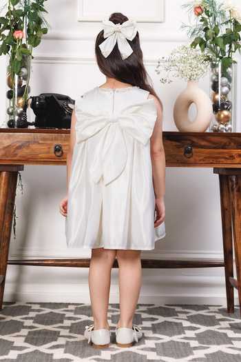 Shop_The Lush Affair_White Cotton, Satin Emma Bow Detail Dress _at_Aza_Fashions