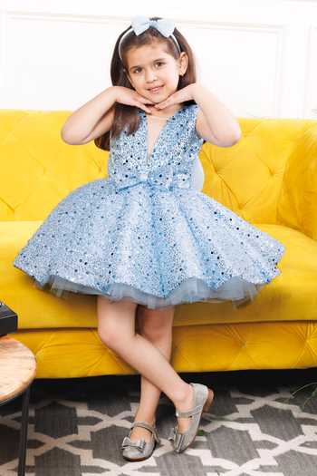 Buy_The Lush Affair_Blue Cotton, Satin, Tulle Montana Dress _Online_at_Aza_Fashions