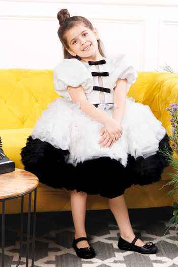 The Lush Affair_White Cotton, Satin, Tulle Layered Party Dress _Online_at_Aza_Fashions