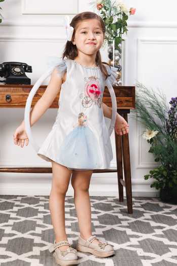 The Lush Affair_White Satin, Cotton, Tulle Cindrella Embroidered Dress _at_Aza_Fashions