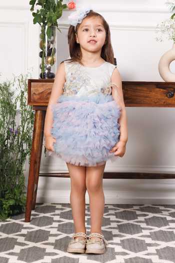 The Lush Affair_White Cotton, Satin, Tulle Aida Embroidered Dress _Online_at_Aza_Fashions