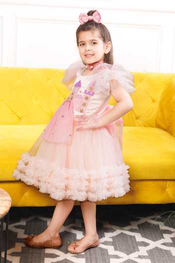 The Lush Affair_Pink Cotton, Satin, Tulle Layered Ruffle Dress _Online_at_Aza_Fashions