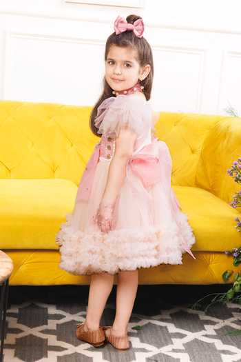Shop_The Lush Affair_Pink Cotton, Satin, Tulle Layered Ruffle Dress _at_Aza_Fashions