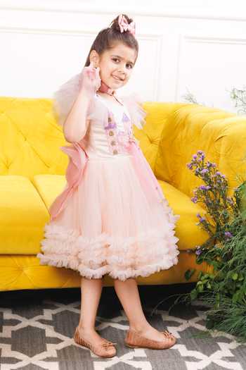 Buy_The Lush Affair_Pink Cotton, Satin, Tulle Layered Ruffle Dress 