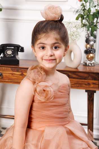 Buy_The Lush Affair_Gold Cotton, Organza, Satin, Tulle Fabric Flowers Charlene Foral Applique Gown _Online_at_Aza_Fashions