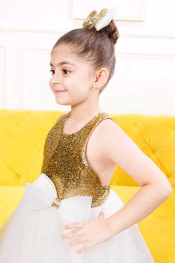 The Lush Affair_White Cotton, Satin, Tulle Camilla Sequin Dress _Online_at_Aza_Fashions