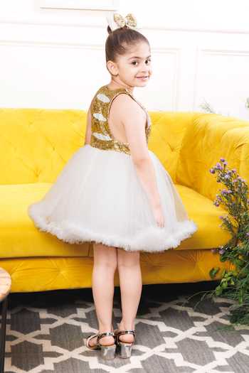 Shop_The Lush Affair_White Cotton, Satin, Tulle Camilla Sequin Dress _at_Aza_Fashions