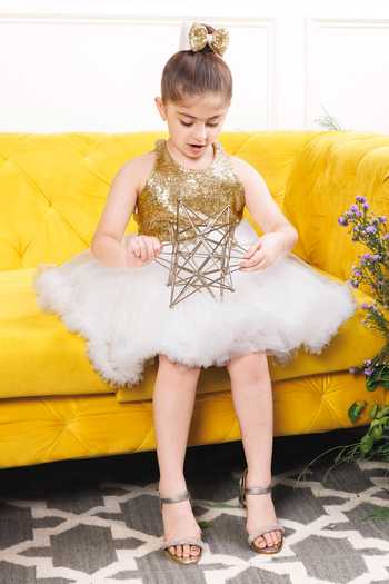Buy_The Lush Affair_White Cotton, Satin, Tulle Camilla Sequin Dress _Online_at_Aza_Fashions