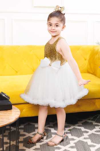 Shop_The Lush Affair_White Cotton, Satin, Tulle Camilla Sequin Dress _Online_at_Aza_Fashions