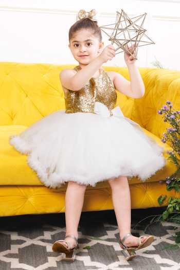 The Lush Affair_White Cotton, Satin, Tulle Camilla Sequin Dress _at_Aza_Fashions