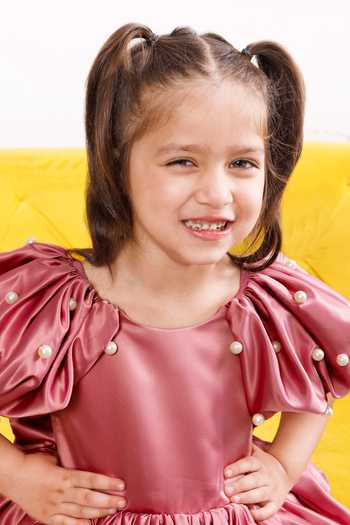 Buy_The Lush Affair_Pink Cotton, Satin, Tulle Puff Sleeve Dress 