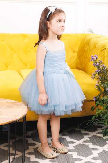 Buy_The Lush Affair_Blue Cotton, Satin, Tulle Mia Dress _Online_at_Aza_Fashions
