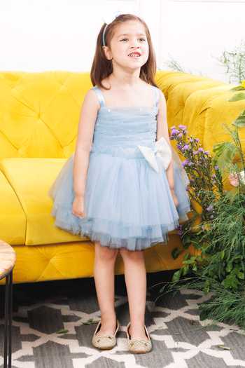 Buy_The Lush Affair_Blue Cotton, Satin, Tulle Mia Dress _at_Aza_Fashions