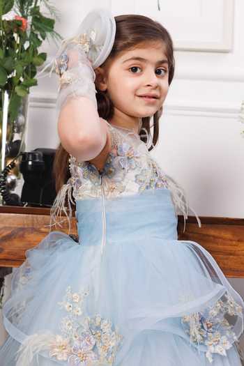 The Lush Affair_Blue Cotton, Satin, Tulle Embroidery, Beads, Pearls, Daphne Layered Gown _Online_at_Aza_Fashions