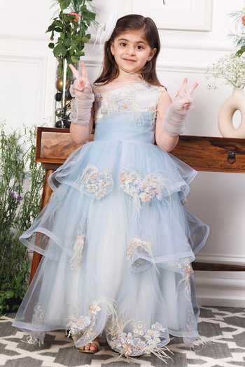 Buy_The Lush Affair_Blue Cotton, Satin, Tulle Embroidery, Beads, Pearls, Daphne Layered Gown _at_Aza_Fashions
