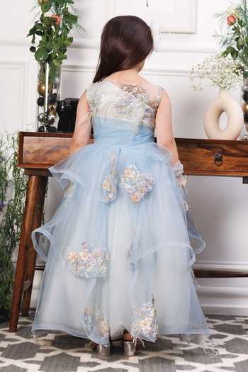 Shop_The Lush Affair_Blue Cotton, Satin, Tulle Embroidery, Beads, Pearls, Daphne Layered Gown _at_Aza_Fashions