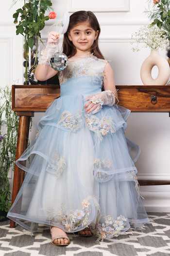 Shop_The Lush Affair_Blue Cotton, Satin, Tulle Embroidery, Beads, Pearls, Daphne Layered Gown _Online_at_Aza_Fashions