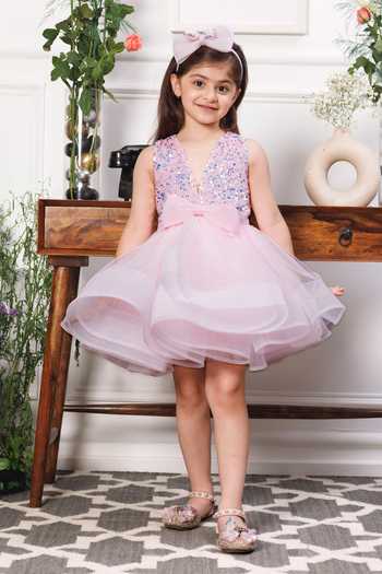 Buy_The Lush Affair_Pink Cotton, Satin, Tulle Stephanie Sequined Dress _at_Aza_Fashions